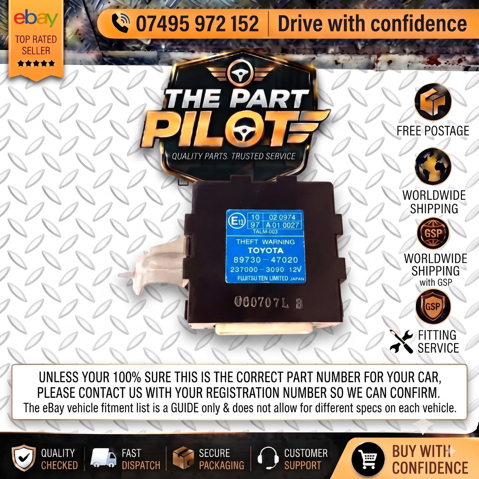 Toyota Prius XW20 1.5 Hybrid 2003-2009 Theft Warning ECU 89730-47020 237000-3090