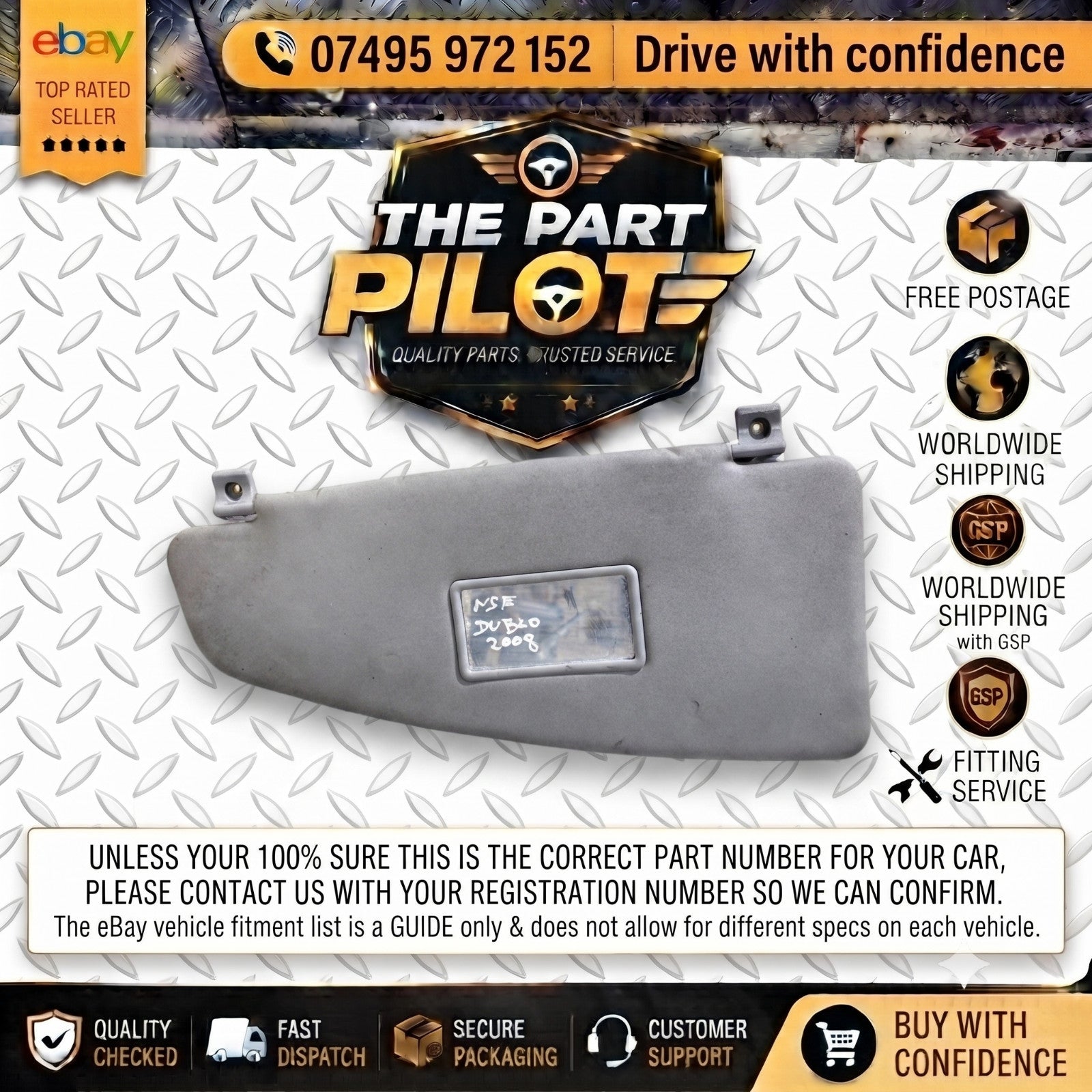 Fiat Doblo MK1 2001-2010 Left Passenger Sun Visor Grey 119 223 Interior