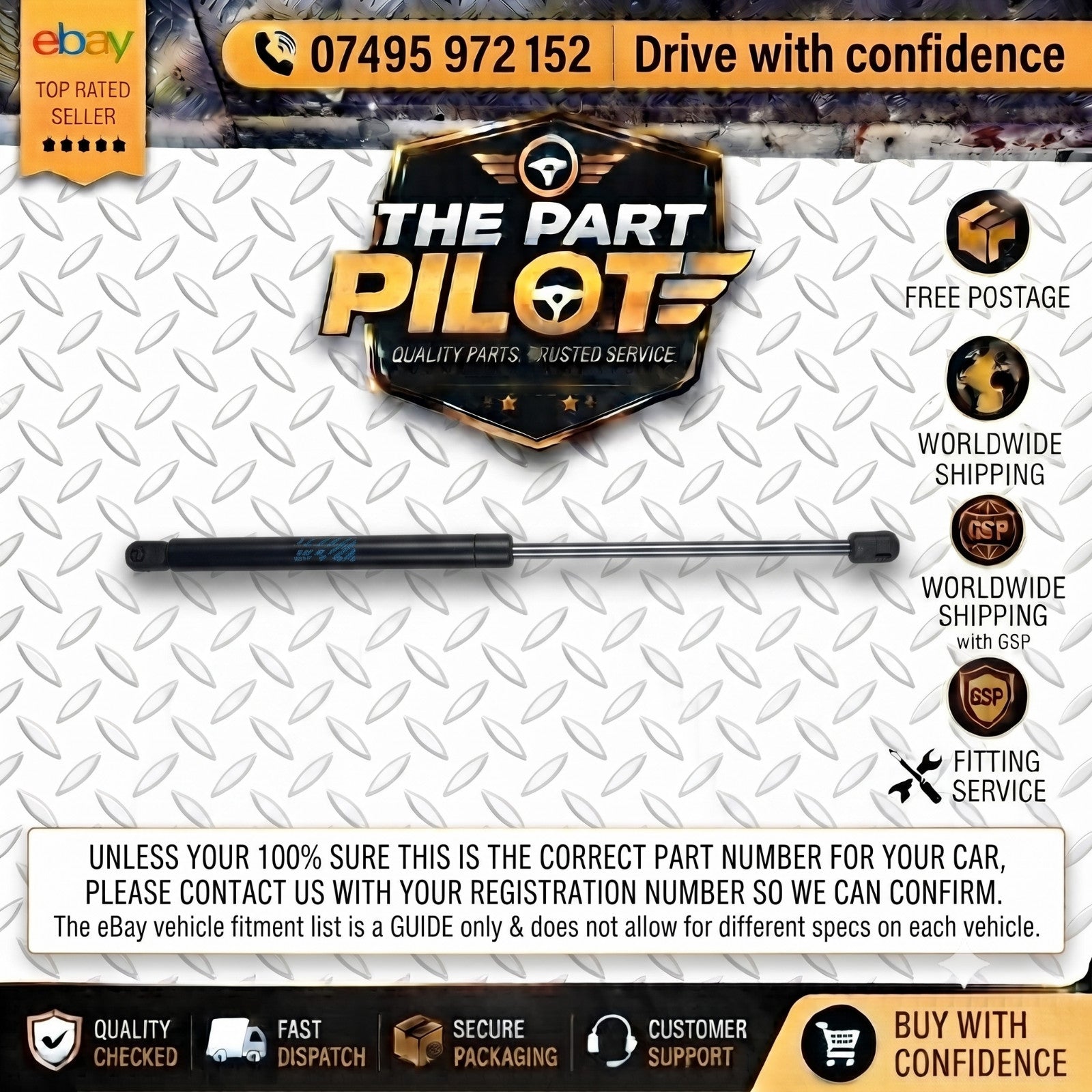 Tailgate Boot Gas Strut 325N Fits VW Polo 6R 6C 2009-2017 6R6827550A 026203