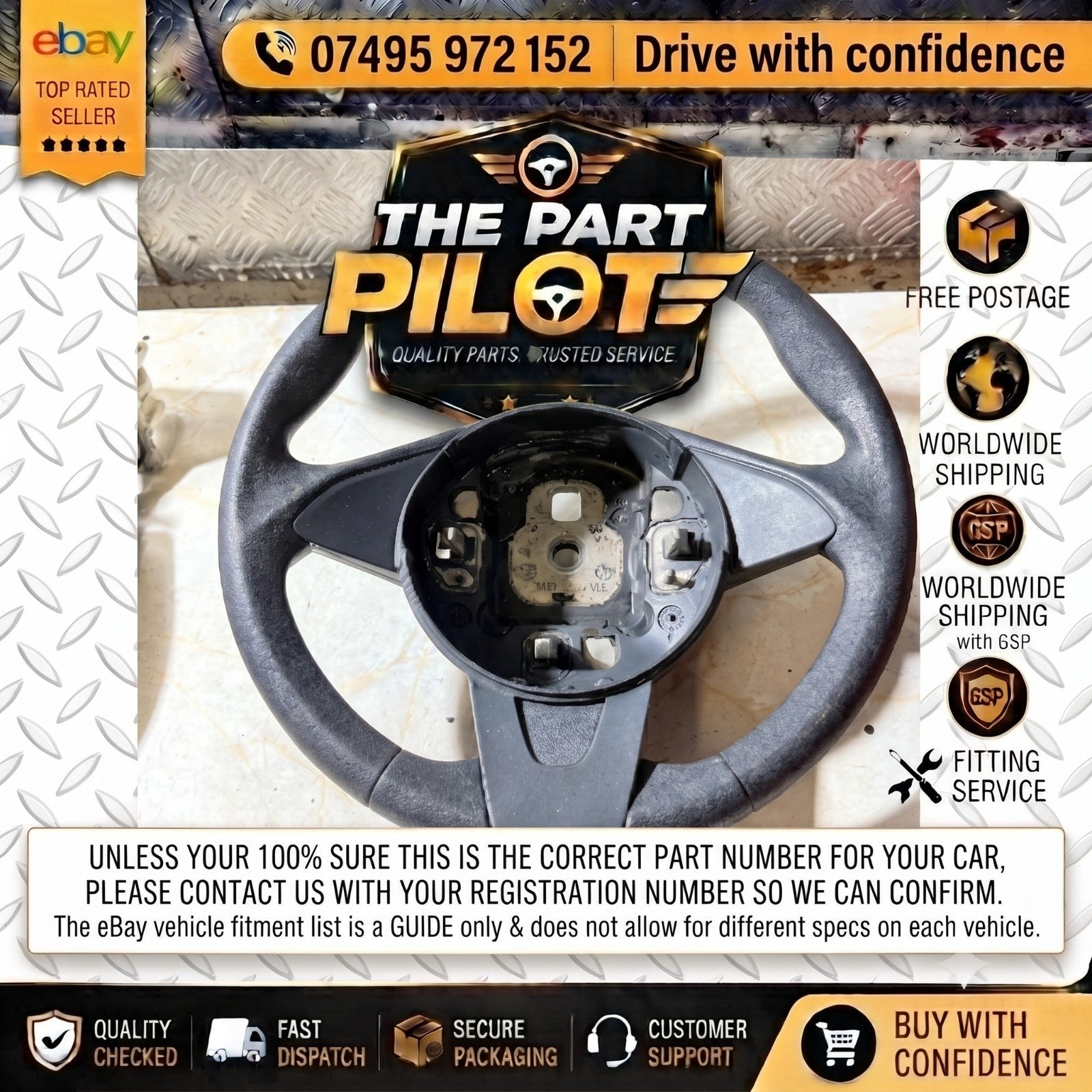 FORD KA MK2 BLACK LEATHER STEERING WHEEL 2008-2016 THREE SPOKE