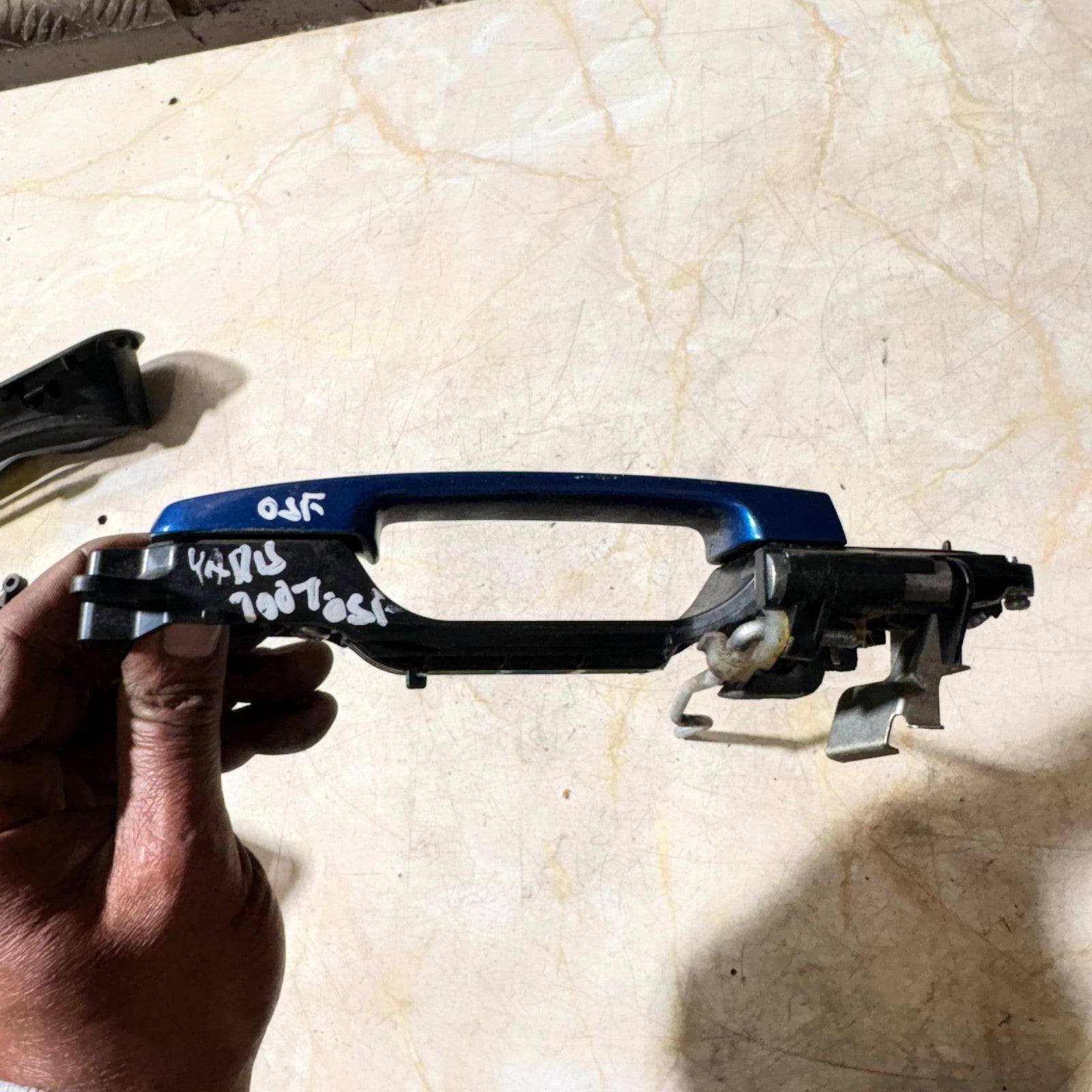 Toyota Yaris 2007 Mk2 XP90 OSF Front Right Exterior Door Handle Assembly Blue