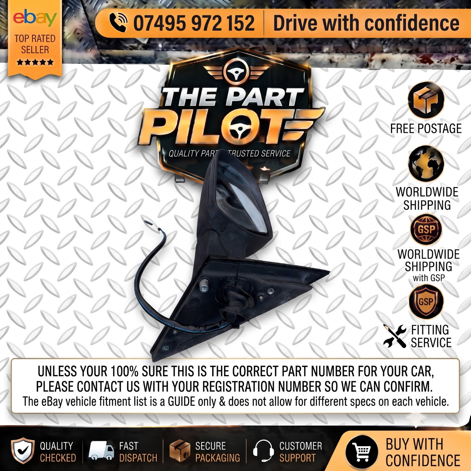 Audi A4 B6 B7 8E 2001-2008 Left Passenger Side Electric Wing Mirror Black