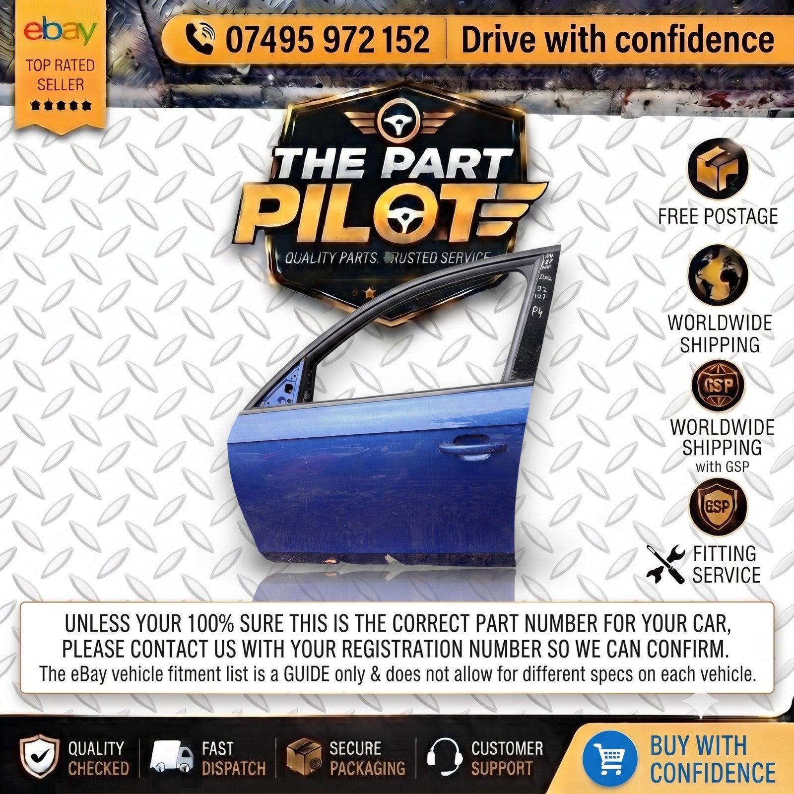 Audi A4 B8 2008-2015 Front Left NSF Passenger Complete Door Blue Free P&P
