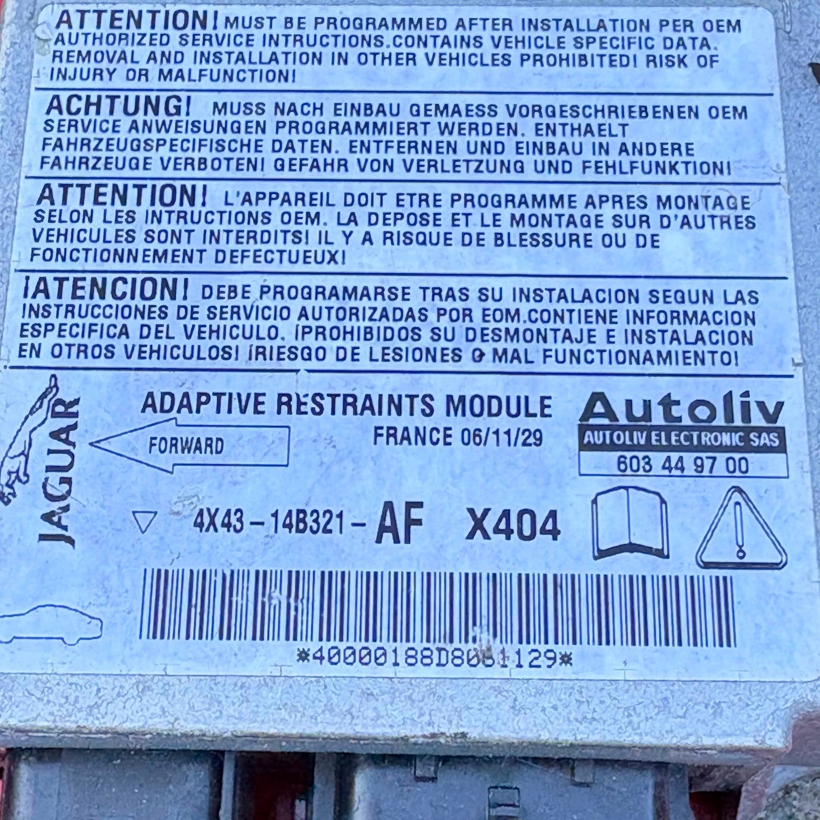 JAGUAR X-TYPE 2005 Airbag Computer ECU Module Airbag Control Unit 4X43-14B321-AF