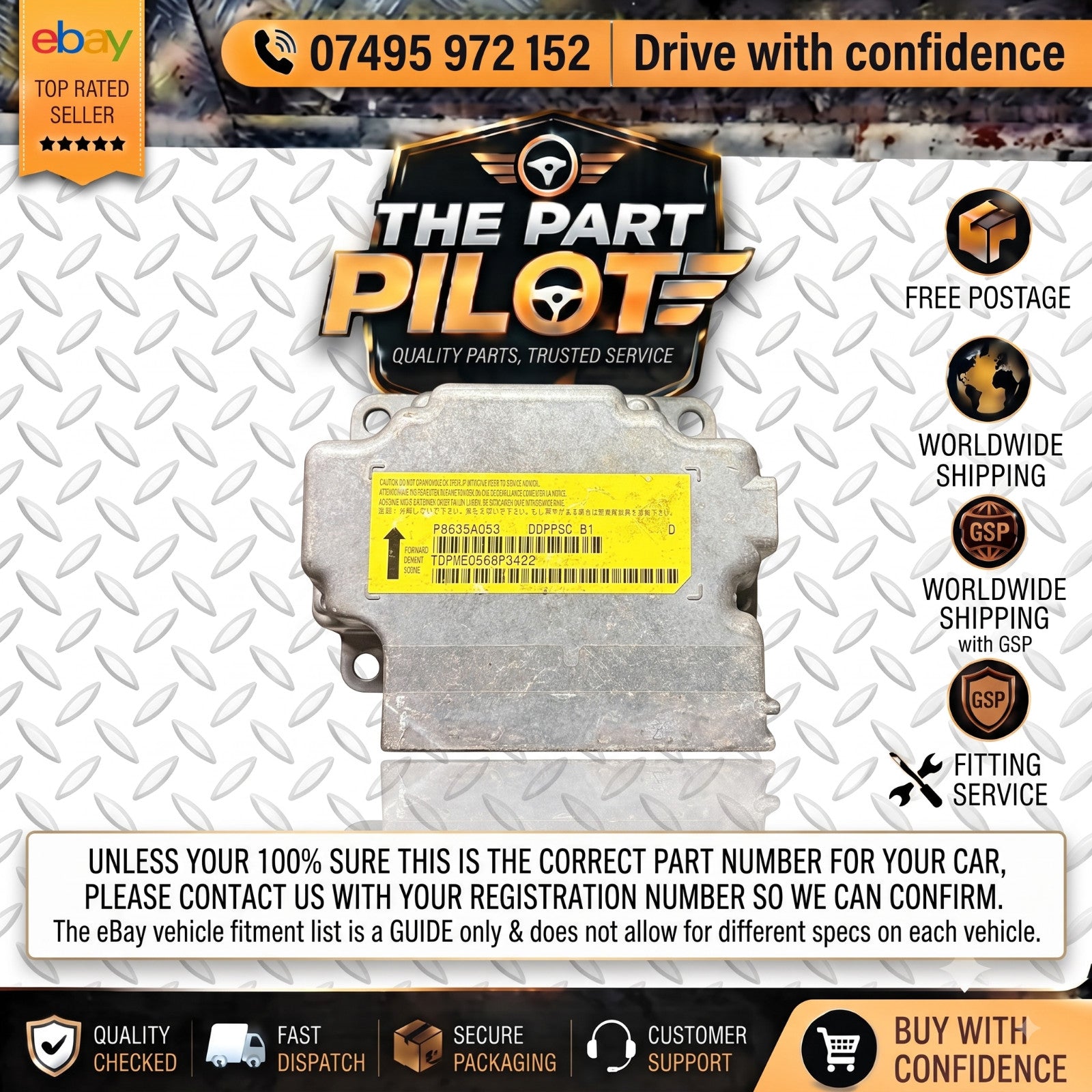 Mitsubishi Outlander II 2009-2012 SRS Airbag ECU Control Module P8635A053