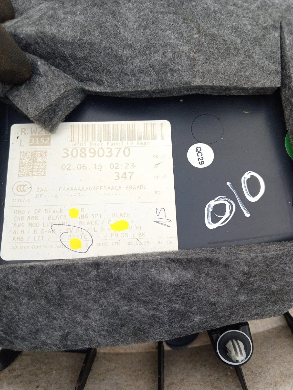 Mercedes C-Class W205 2014-2021 Rear Left Interior Door Card Panel Black Leather