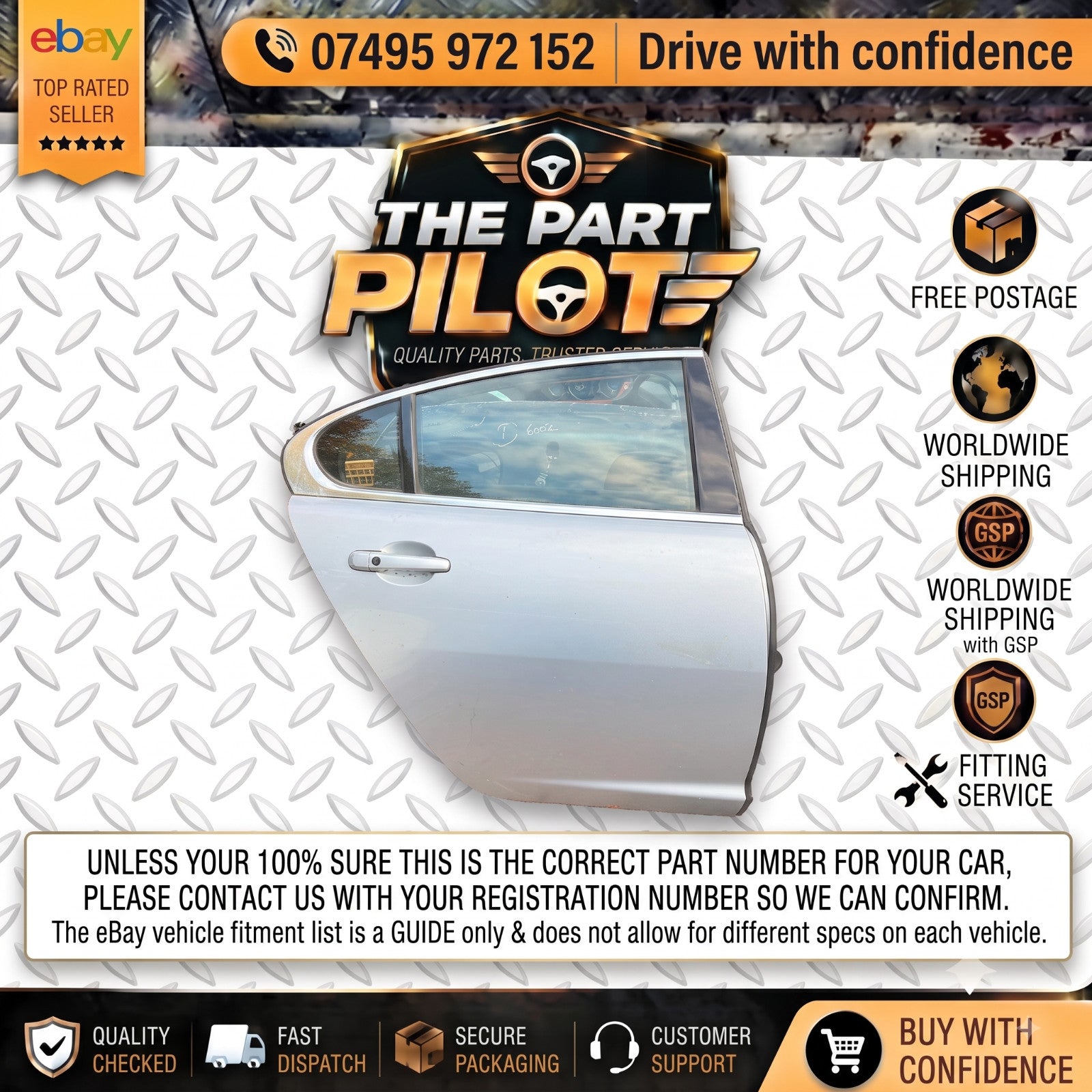 Jaguar XF X250 2008-2015 Saloon Rear Right Complete Door Free Postage C2Z2013