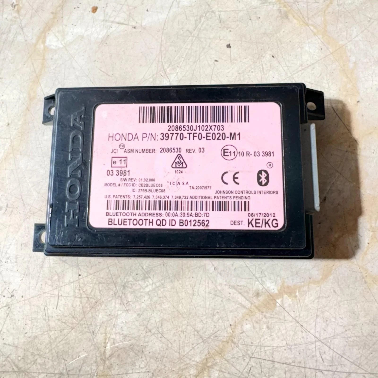 Honda Jazz 2009-2015 Bluetooth Control Module ECU 39770-TF0-E020-M1