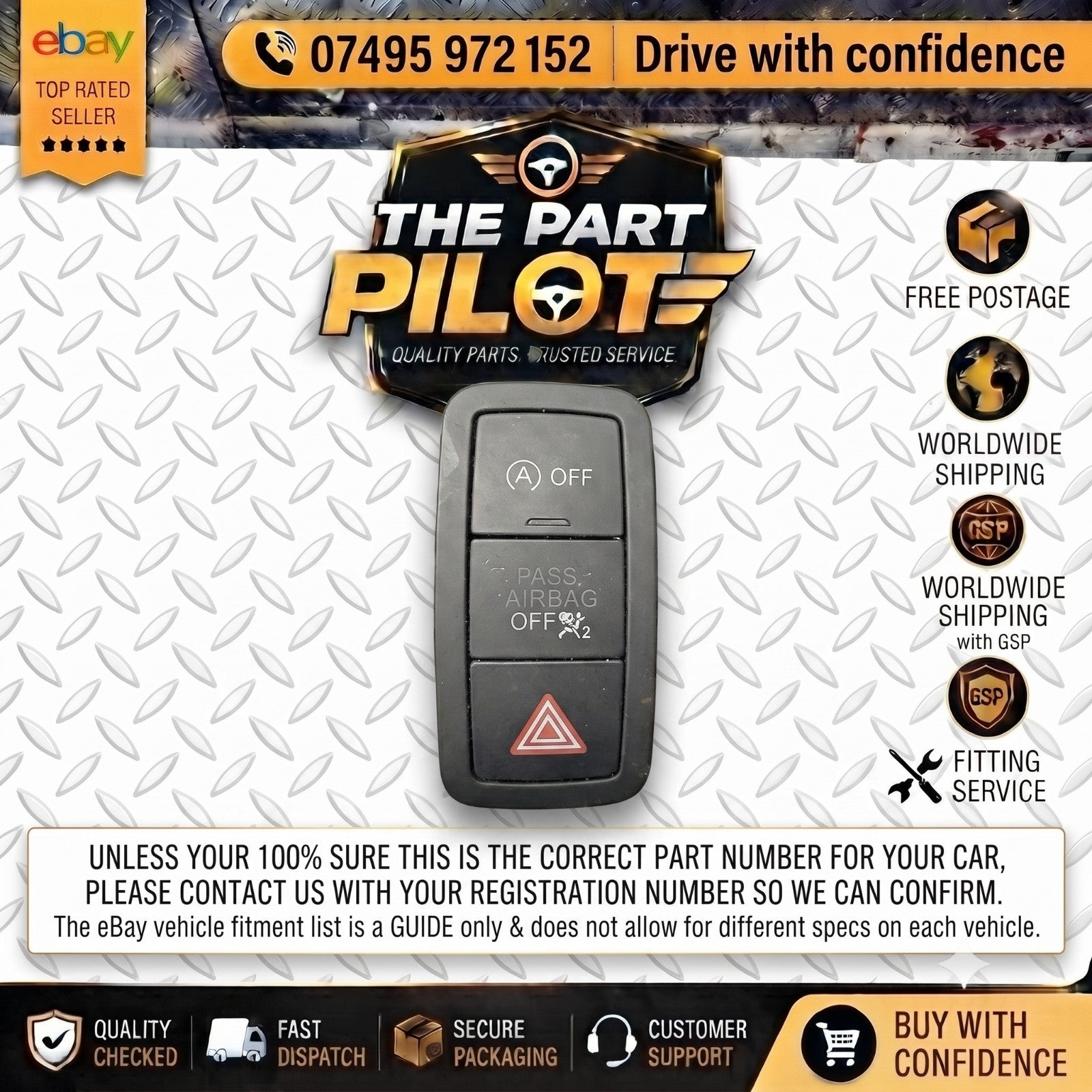 Audi A1 S1 8X Facelift 2015-2018 Hazard Start Stop Airbag OFF Panel 8X0959672G