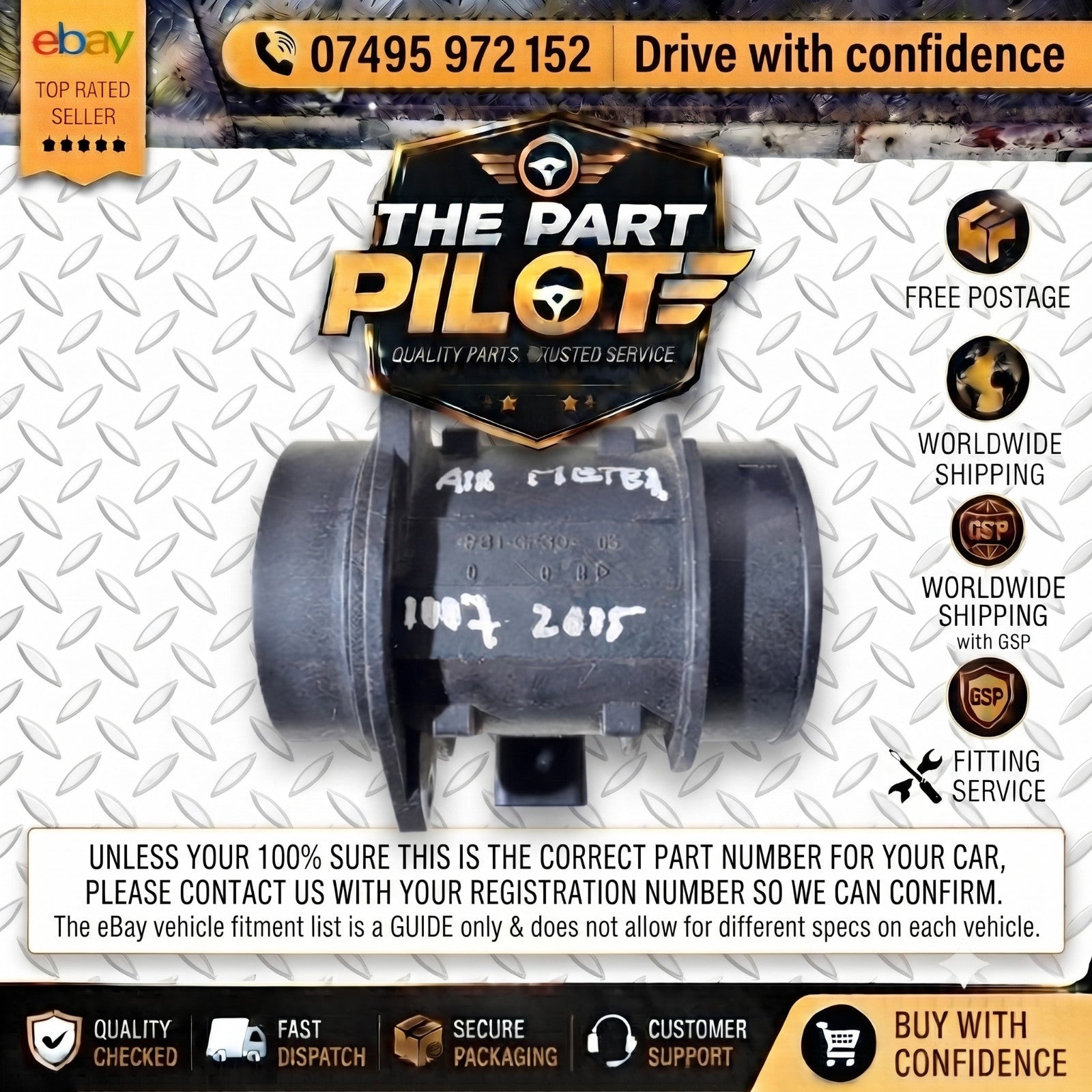 Peugeot 1007 1.4 HDi 2005-2009 MAF Sensor Air Flow Meter 9647144080 VDO 5WK97004