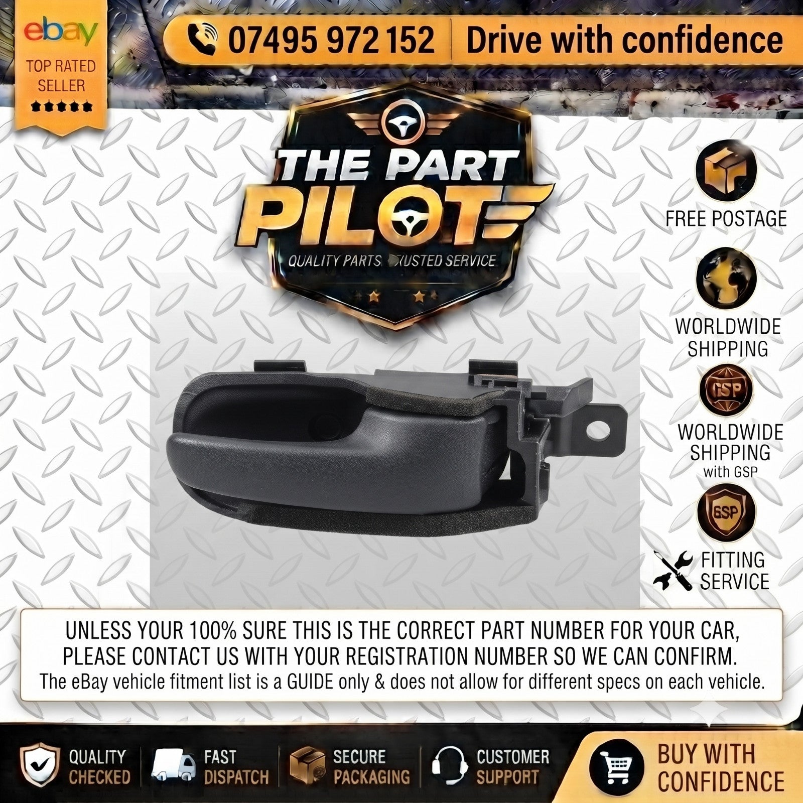 Toyota Aygo MK1 5DR 2012-2014 OSR Right Rear Interior Door Handle 69205-0D060