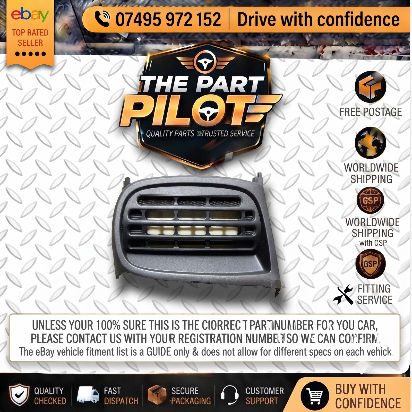 Toyota Aygo 2014-21 Citroen C1 Peugeot 108 2014-22 Centre Vent 55404-0H010