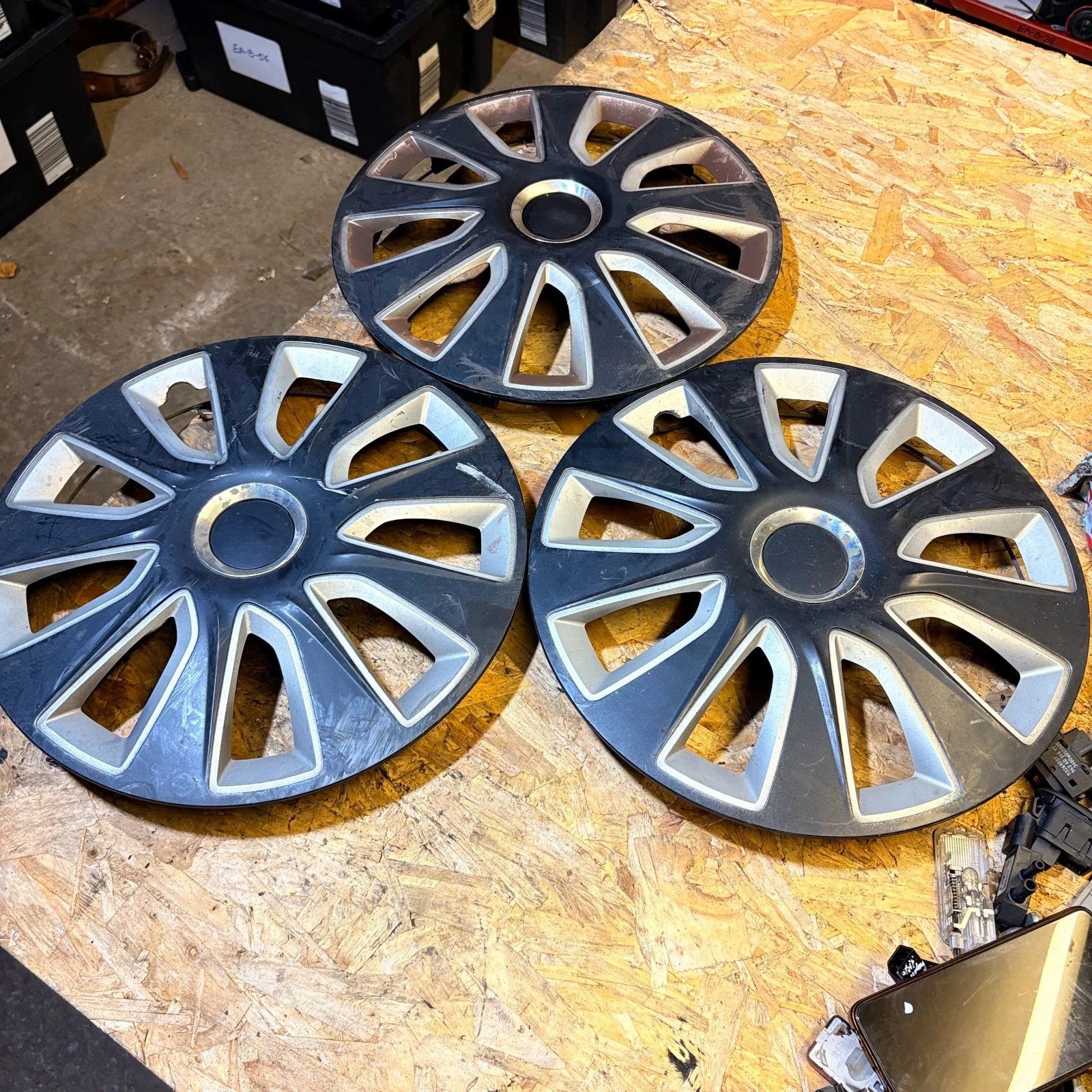 Versaco Stratos RC 14" Wheel Trims Hub Caps Wheel Covers Black/Silver x3