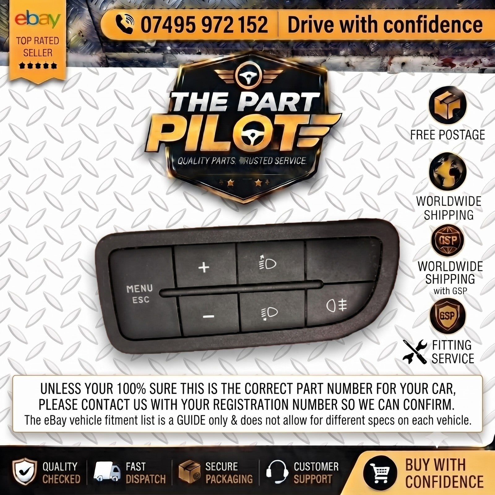 Fiat Grande Punto Van 2006-2013 Headlight Adjuster Switch 735367267
