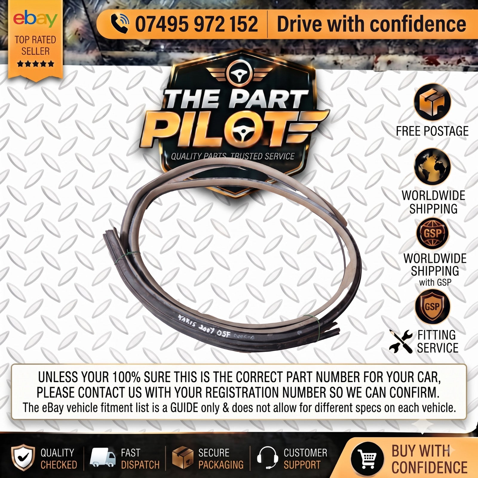 TOYOTA YARIS MK2 XP90 2005-2011 FRONT RIGHT DRIVER DOOR WEATHERSTRIP RUBBER SEAL