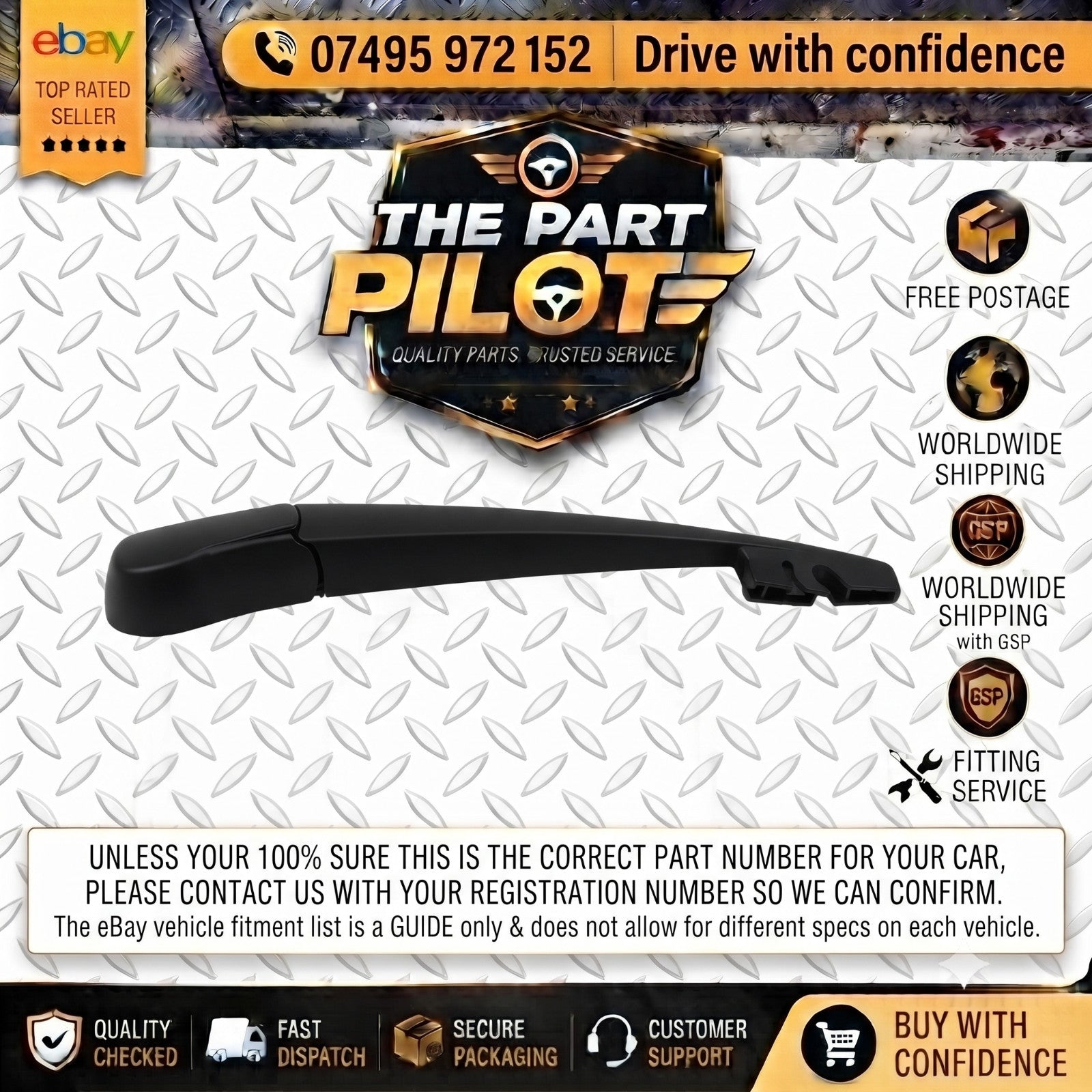 Vauxhall Agila B Mk2 2008-2015 5 Door Rear Tailgate Wiper Arm 95507670