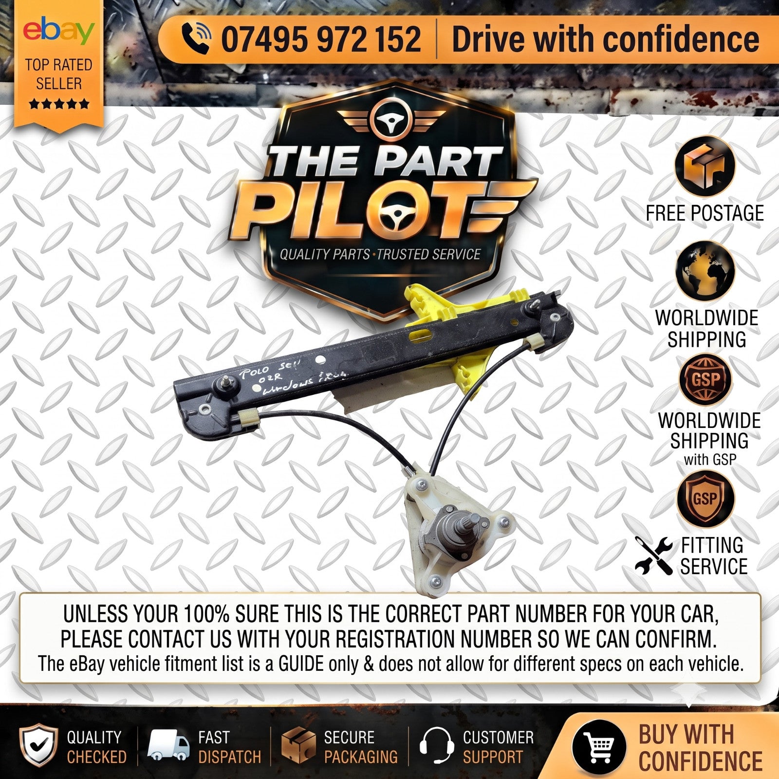 VW Polo MK5 6R 2009-2014 5DR OSR Rear Right Manual Window Regulator Winder Lift