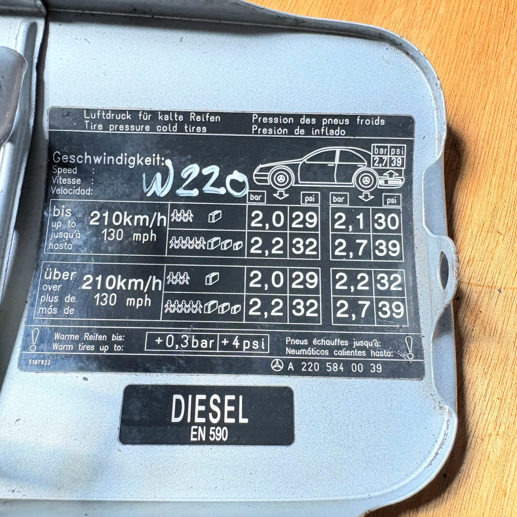 Mercedes W220 S-Class Fuel Door Flap Diesel A2207500006 A2205840039 1998-2005