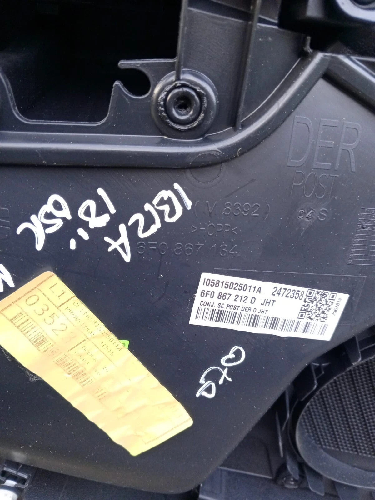 Seat Arona Right Driver Offside Rear Door Card 6f0867134 Mk1 2017-2024F