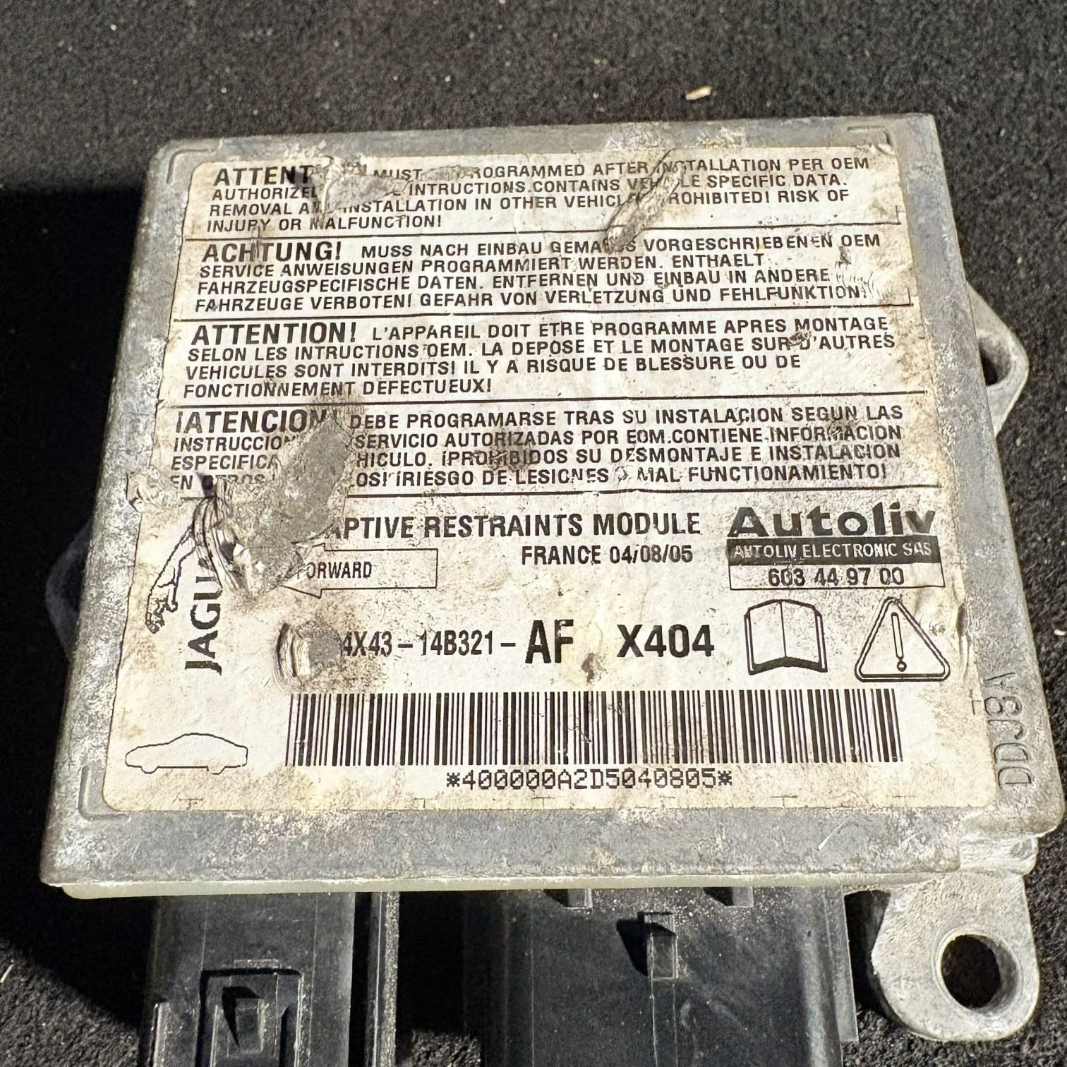 Jaguar X-Type X400 2001-2009 SRS Airbag Control Module 4X43-14B321-AF Autoliv