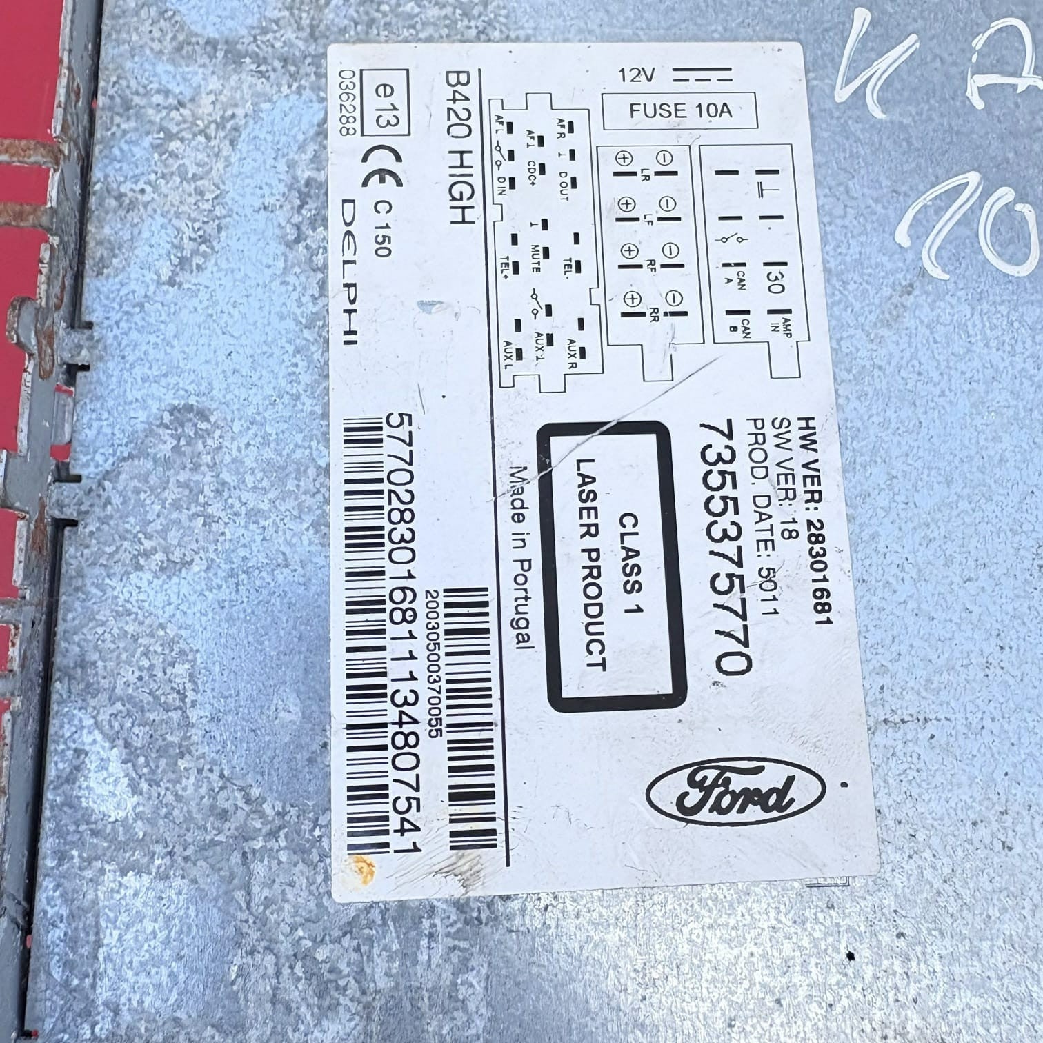 2012 FORD KA 2 RADIO + CD PLAYER-P/N: 7355375770