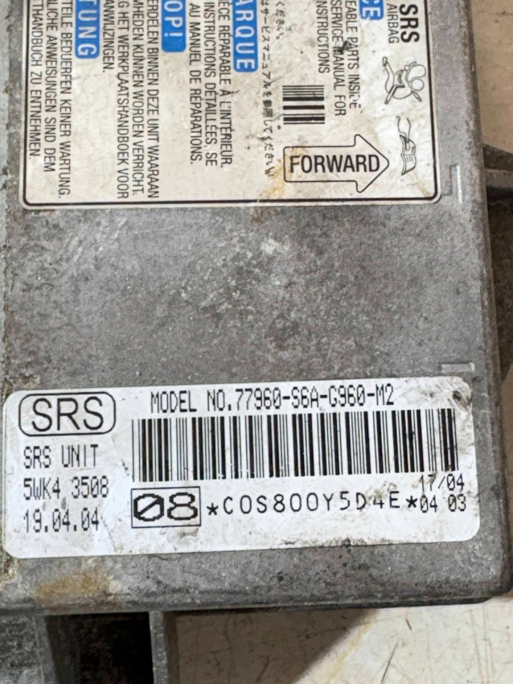 Honda Civic Air Bag Control Module ECU 77960-S6A-G960-M2