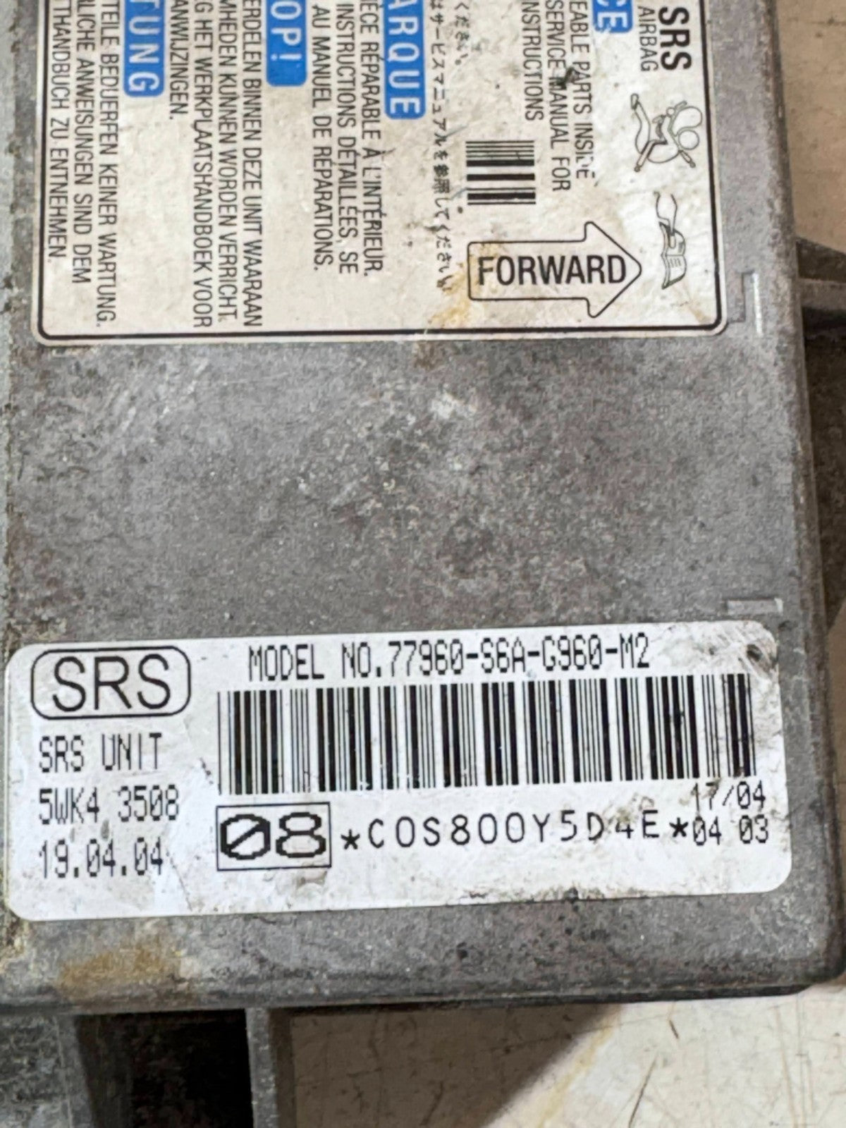 Honda Civic Air Bag Control Module ECU 77960-S6A-G960-M2