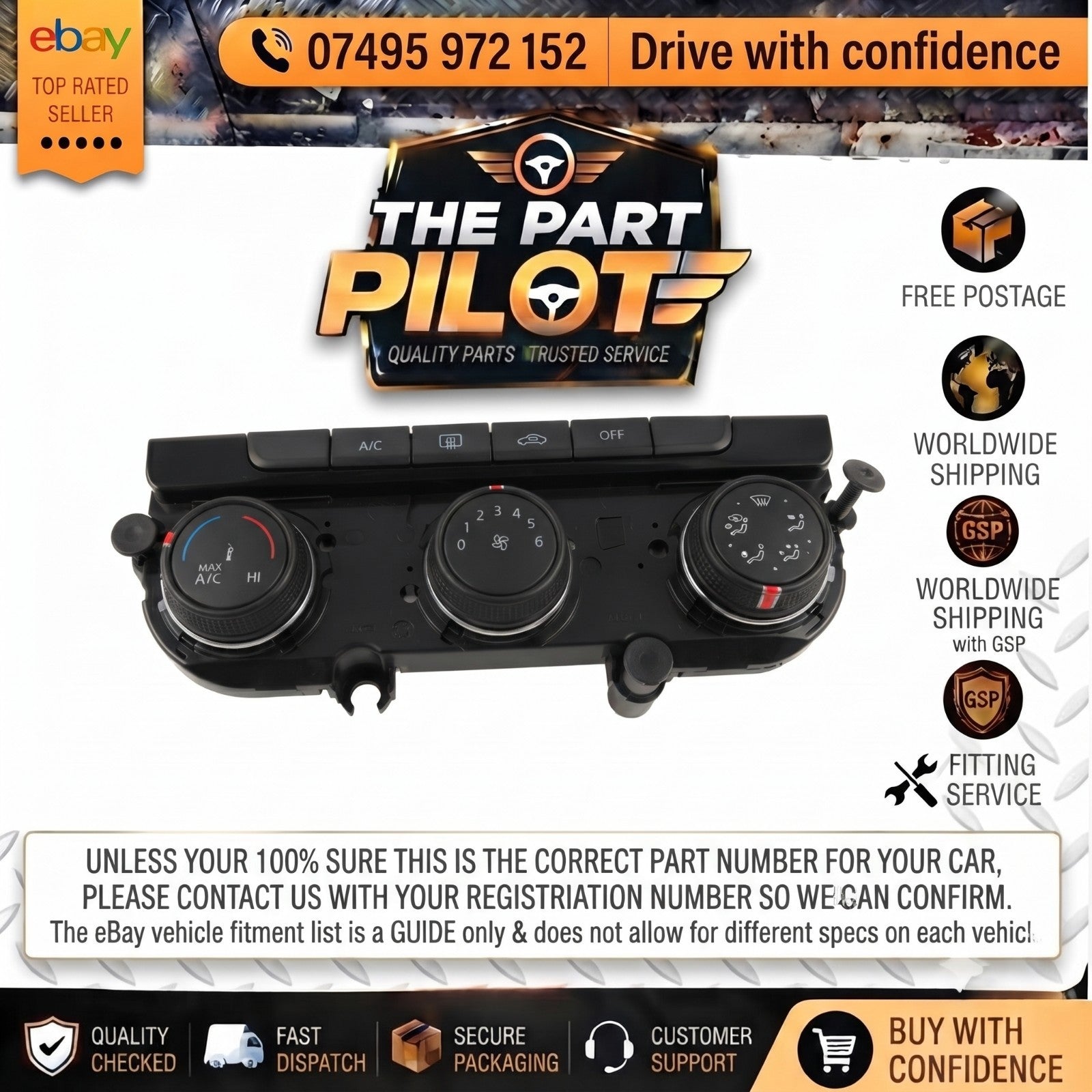 VW GOLF MK7 5G ESTATE 2015-2020 AC HEATER CLIMATE CONTROL PANEL 5G0907426T