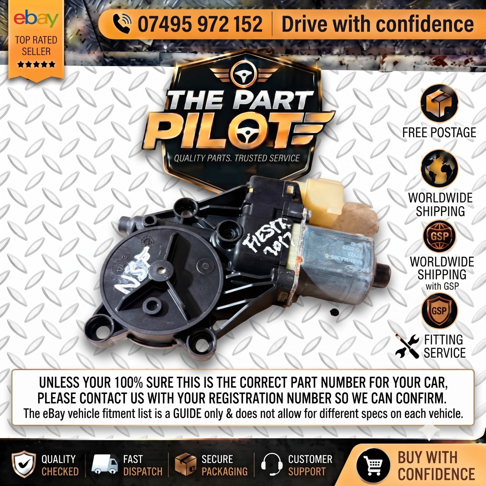 Ford Fiesta Mk7.5 Facelift 13-17 Passenger Front Left Window Motor 8A61-14A389-B