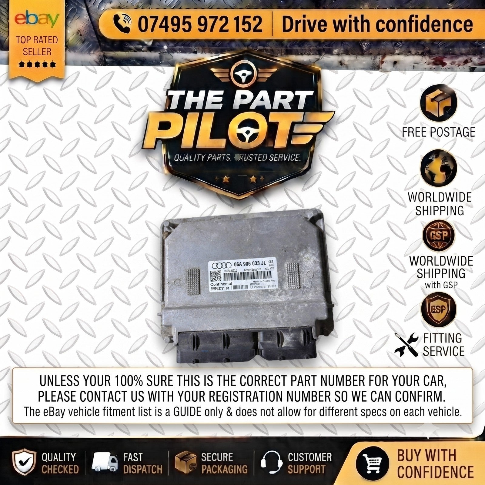 Audi A3 8P 8PA 1.6 MPI Engine ECU 06A906033JL 5WP40751 SIMOS 7PP Module