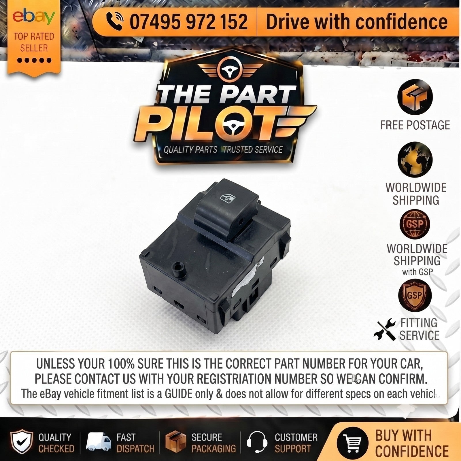 VAUXHALL ADAM M13 2013-2019 FRONT LEFT PASSENGER ELECTRIC WINDOW SWITCH